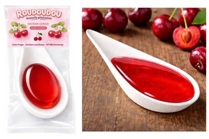 ROUDOUDOU CERISE sans sucre. Cuillère en Canne à Sucre biodégradable